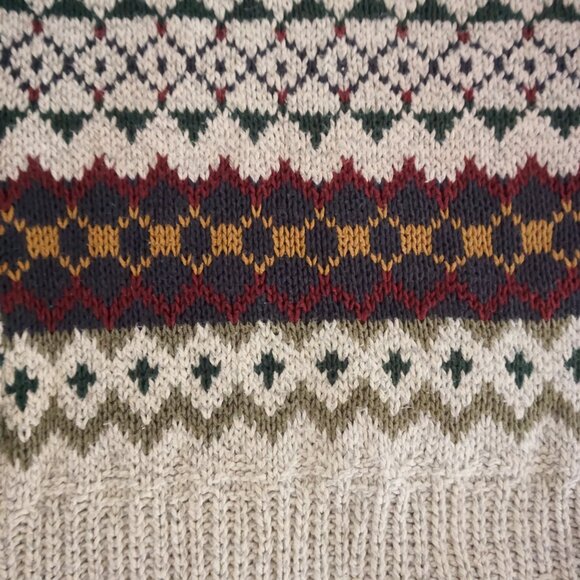 Vintage Robert Stock Cotton Fair Isle Sweater Cream Cabincore Old Money XL - Picture 8 of 10